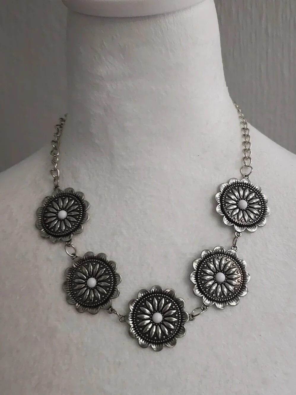 Silvertone Floral Medallion Necklace
